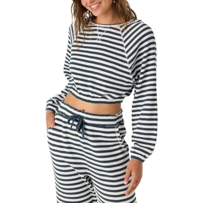 O'neill Tour Stripe Long Sleeve Crop Top In Slate