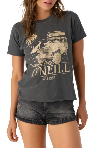 O'neill Traveling West Cotton Graphic T-shirt In Washed Black