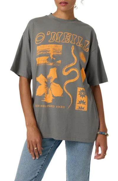 O'neill Tropic Meltdown Oversized Graphic T-shirt In Gray