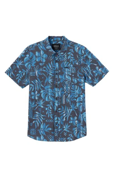 O'neill Men's Trvlr Short Sleeve Printed Button-front Performance Shirt In Black/blue
