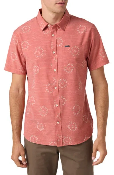 O'neill Trvlr Upf Traverse Slub Short Sleeve Performance Button-up Shirt In Ginger Spice