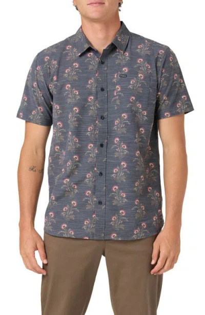 O'neill Upf Slub Standard Short Sleeve Performance Button-up Shirt In Black