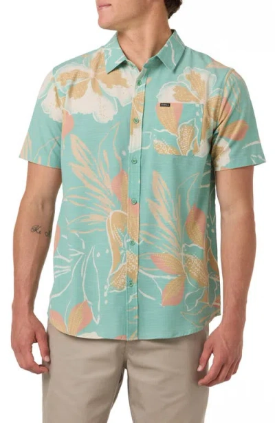 O'neill Upf Slub Standard Short Sleeve Performance Button-up Shirt In Blue