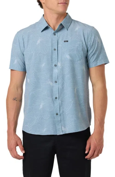 O'neill Upf Slub Standard Short Sleeve Performance Button-up Shirt In Blue