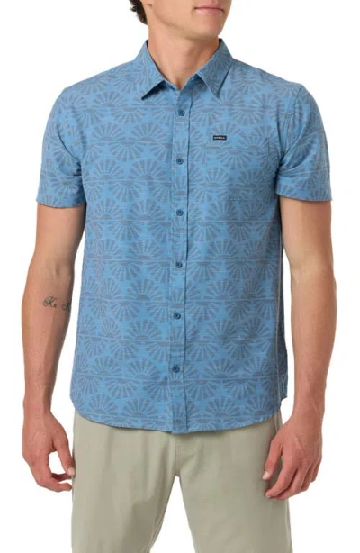 O'neill Upf Slub Standard Short Sleeve Performance Button-up Shirt In Blue