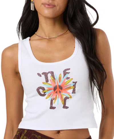 O'neill Women's Asterisk Ribbed Cropped Scoop Neck Tank Top In White