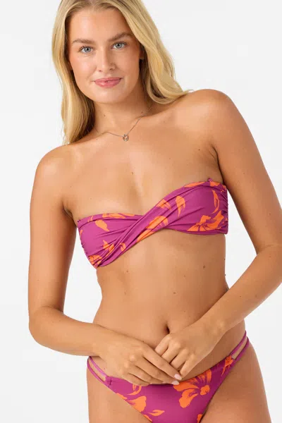 O'neill Women's Avery Painted Floral Bogatel Tube Bandeau Bikini Top In Purple