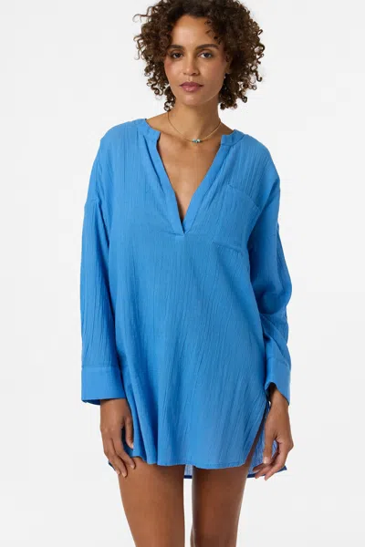 O'neill Belizin Long Sleeve Semisheer Cotton Cover-up Tunic In Blue