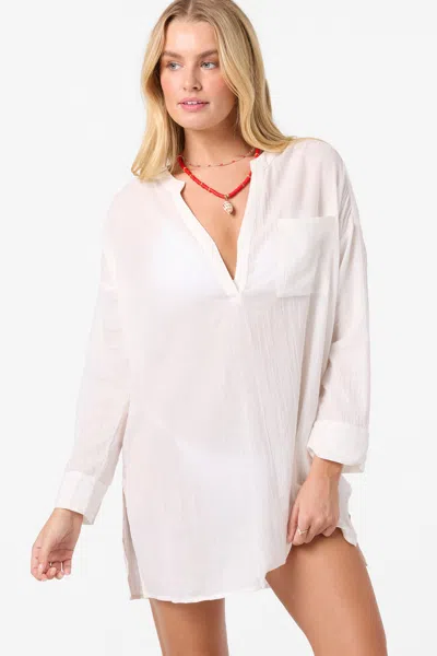 O'neill Belizin Long Sleeve Semisheer Cotton Cover-up Tunic In White