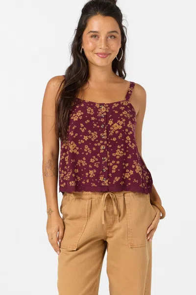 O'neill Brynn Maya Floral Linen-blend Button-front Tank Top In Burgundy