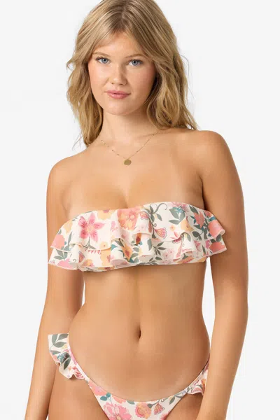 O'neill Women's Camellia Floral Diaz Bandeau Bikini Top In White