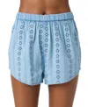 O'neill Women's Cotton Pam Eyelet Cover-up Shorts In Faded Denim