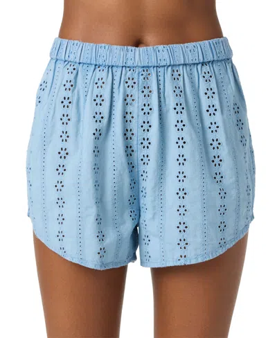 O'neill Women's Cotton Pam Eyelet Cover-up Shorts In Faded Denim