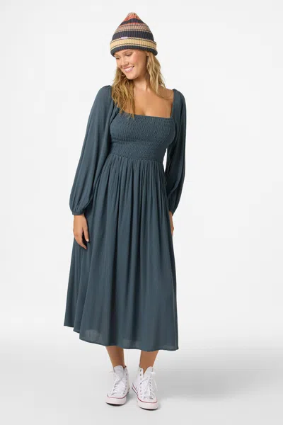 O'neill Gracyn Smocked Long Sleeve Maxi Dress In Gray