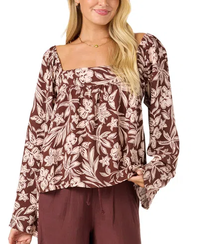 O'neill Women's Hayzel Flutter-sleeve Square Neck Top In Chocolate