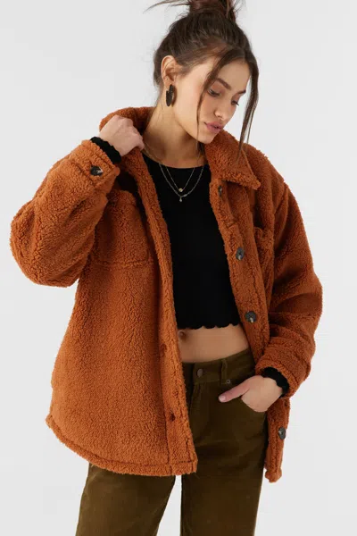 O'neill Women's Heath High Pile Oversized Fleece Jacket In Brown