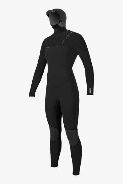 O'neill Women's Hyperfreak 5/4mm+ Chest Zip Full Wetsuit W/ Hood In Black