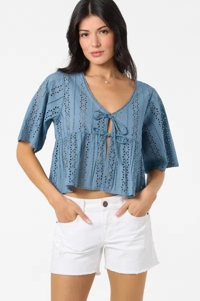 O'neill Loni Eyelet Babydoll Top In Blue