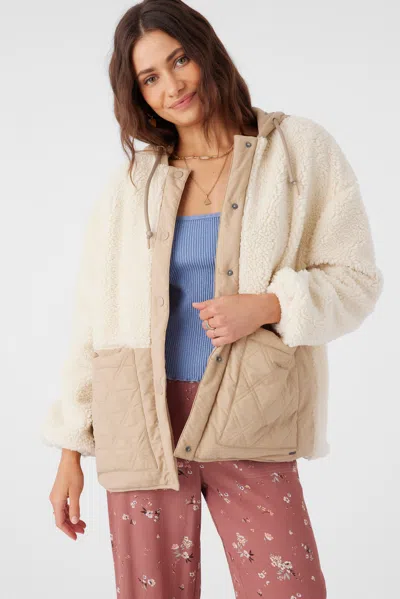 O'neill Women's Meena High Pile Fleece Quilted Jacket In Neutral