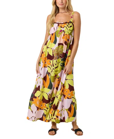 O'neill Women's Natasha Tropical Ruffle-trim Smocked-back Maxi Dress In Chartreuse