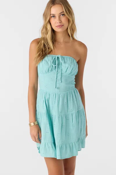 O'neill Naya Eyelet Embroidered Strapless Cotton Minidress In Blue
