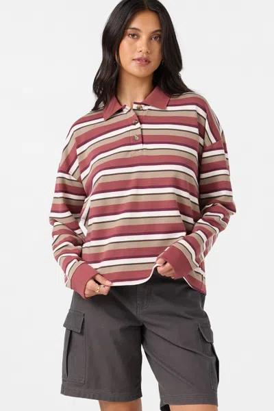 O'neill Women's O'riginals Kyra Long Sleeve Crop Polo Wetsuit Top In Brown