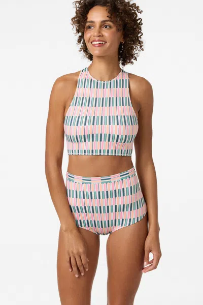 O'neill Women's Performance Surf Glenwood High Neck Printed Active Bikini Top, Size Medium, Elastane/polyami In Multi