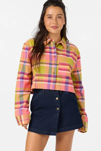O'neill Pippa Plaid Cropped Flannel Shirt In Orange
