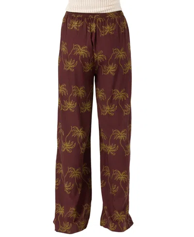 O'neill Women's Rosalie Palm Stripe Drawstring Pull-on Pants In Chocolate