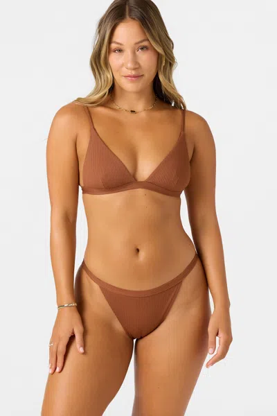 O'neill Women's Saltwater Solids Rib Seaside Triangle Bikini Top In Brown