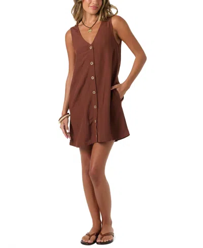 O'neill Women's Sanders Button-front Woven Mini Dress In Brown