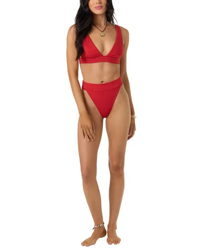 O'neill Women's Shorebreak Rib Santa Barbara High-rise Bikini Bottom In Red
