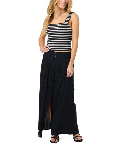 O'neill Women's Tryston Smocked Waist Button-front Maxi Skirt In Black