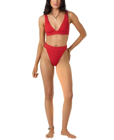 O'neill Women's V-neck Shorebreak Ribbed Scoop Neck Cancun Top In Red