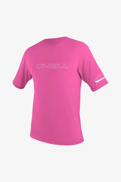 O'neill Women's Youth Basic Skins Upf 50+ Short Sleeves Sun Shirt In Pink