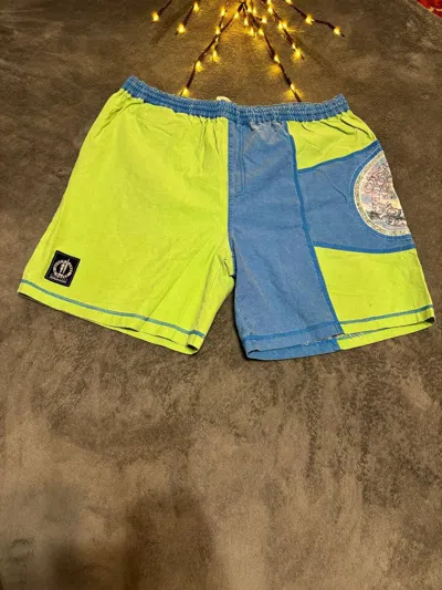 Pre-owned Oneill X Vintage 90's O'neill Blue/yellow Washed Surf Style Shorts