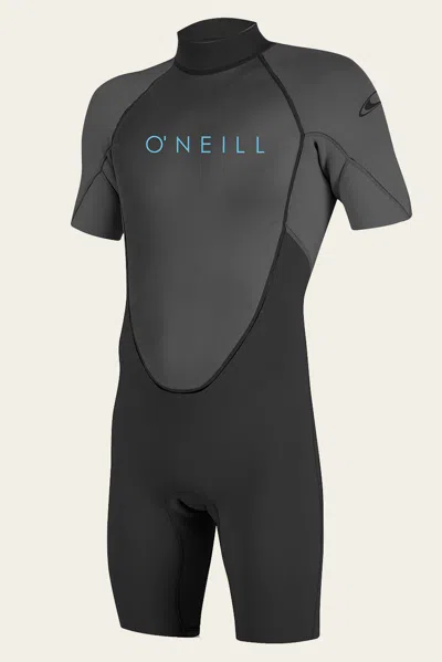 O'neill Youth Reactor-2 2mm Back Zip Short Sleeves Spring Wetsuit In Black Grey