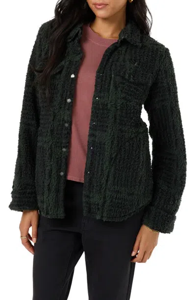 O'neill Zuma High Pile Plaid Shirt Jacket In Black