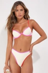 Oneone Swim Lissa Ivory Color Block Ribbed High-cut Cheeky Bikini Bottoms In Ivory