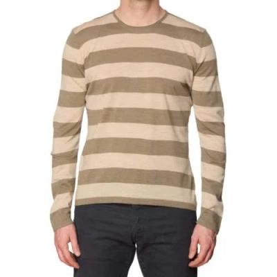 Pre-owned Ones Brown-beige Striped Loro Piana Wool Super 150's Knit Crewneck Sweater Eu 50