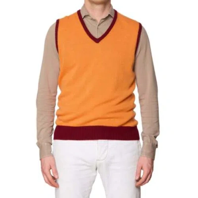 Pre-owned Ones Orange-burgundy Loro Piana Cashmere Knit Sweater Vest Eu 50 Us M