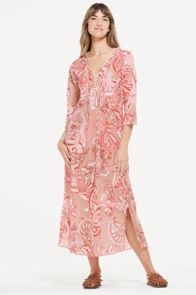 Oneseason Amalfi Long Poppy Midi Dress In Terracotta In Pink