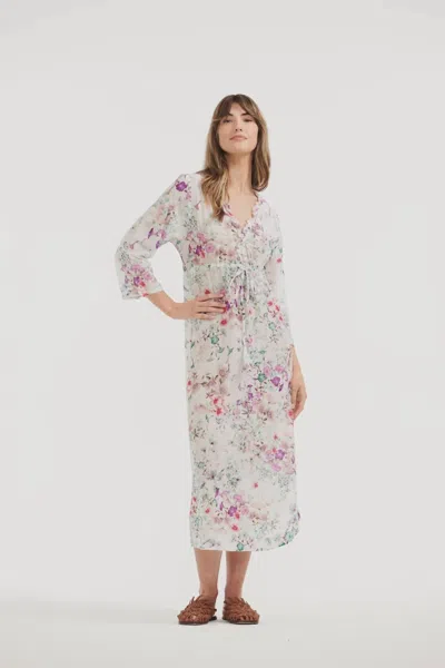 Oneseason Cuba Long Byron Midi Dress In Floral In White