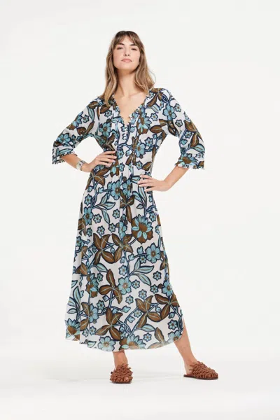 Oneseason Oman Long Poppy Maxi Dress In White In Multi