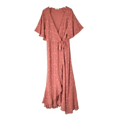 Onesta Women's Brown / Red Boho Ruffle Wrap Dress Chestnut In Brown/red