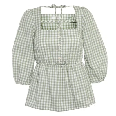 Onesta Women's Gingham Blouse In Organic Cotton Sage Green In Multi