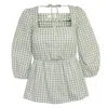 Onesta Women's Organic Cotton Gingham Blouse In  Sage Green In Green