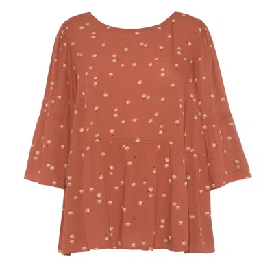 Onesta Women's Yellow / Orange / Brown Lenzing Peplum Top With Chestnut Print In Yellow/orange/brown
