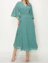 Onetheland Wrap Knit V Neck Midi Dress In Dusty Teal In Multi