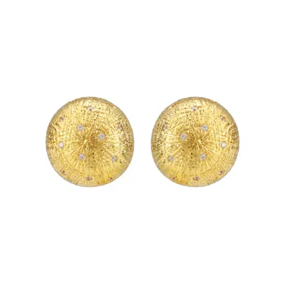 Onewildone Women's Delusional Optimism Vintage Textured Large Round Crystal Dome Gold Earrings